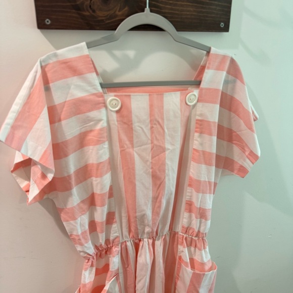 Vintage 60s/70s HHR Pink White Candy Stripe Short Sleeve Midi Dress Size 16 - Picture 2 of 6